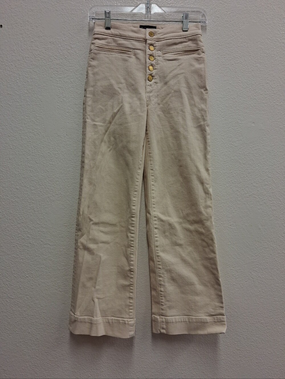Ramy Brook Cropped Wide Leg White Angela Jeans with Button Fly $265 Sz 24